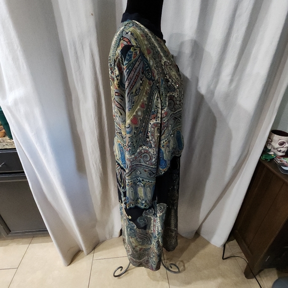 Rene Derby Top Tunic Cape Cover Womens  Multicolor Paisley Print Sequins - Picture 6 of 15